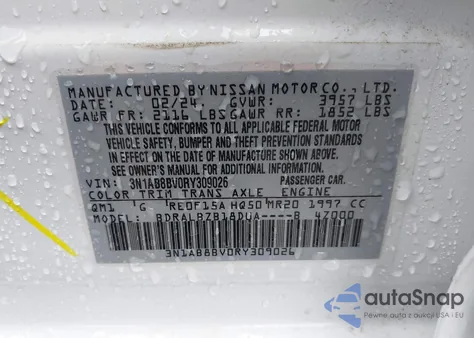 2024 Nissan Sentra S Xtronic Cvt from USA, damaged, VIN 3N1AB8BV0RY309026